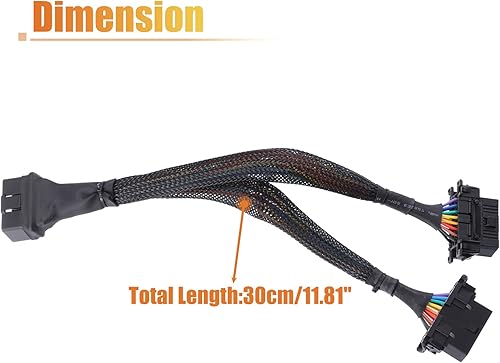 Miniatura 3 de X AUTOHAUX Cable OBD II OBD2 de 16 pines macho 1 a 2 hembras, cable divisor de alambre grueso