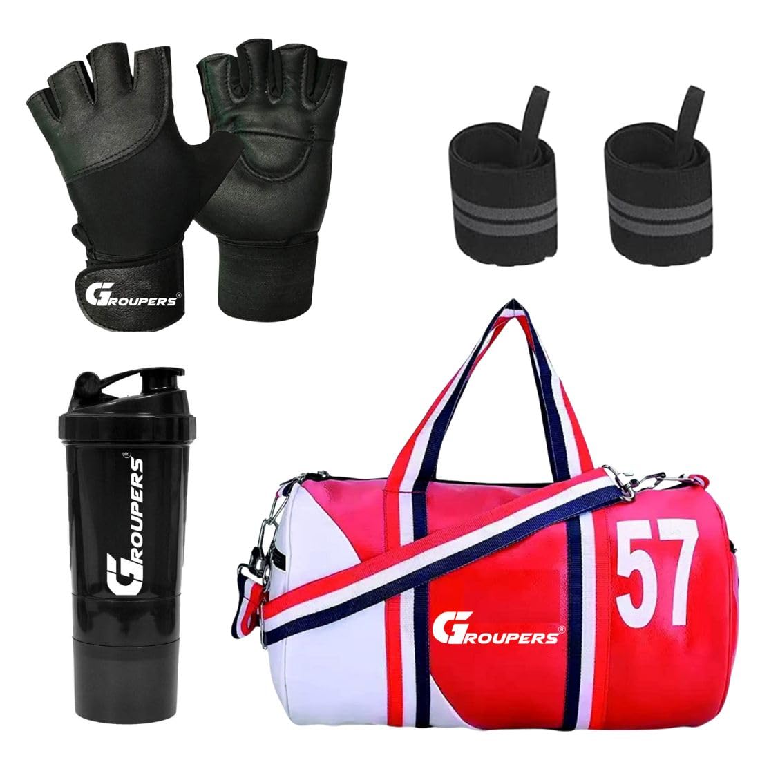 Duffle PU Leather Bag with Wrist BandlGym Bags(5N-SPD-GLVS-WB-57-RDWHT)-image-24