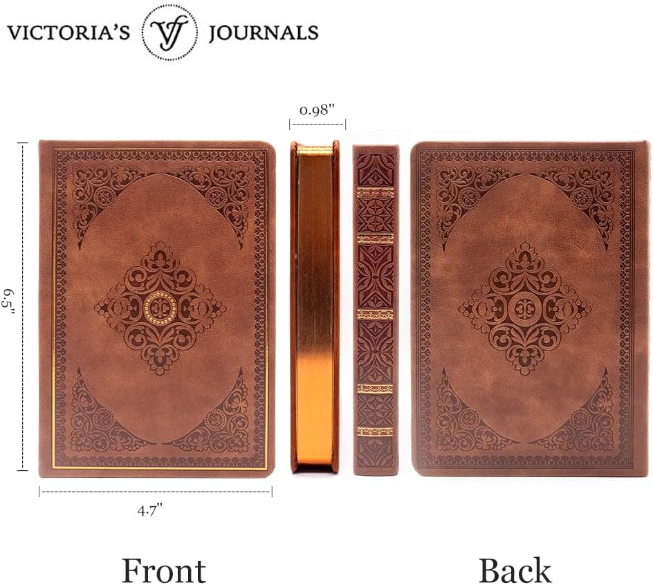 VICTORIA'S JOURNALS Leatherette Vintage Journal Hard Cover Lined Notebook Old Looking Travel Diary (Brown, B6) - Image 3