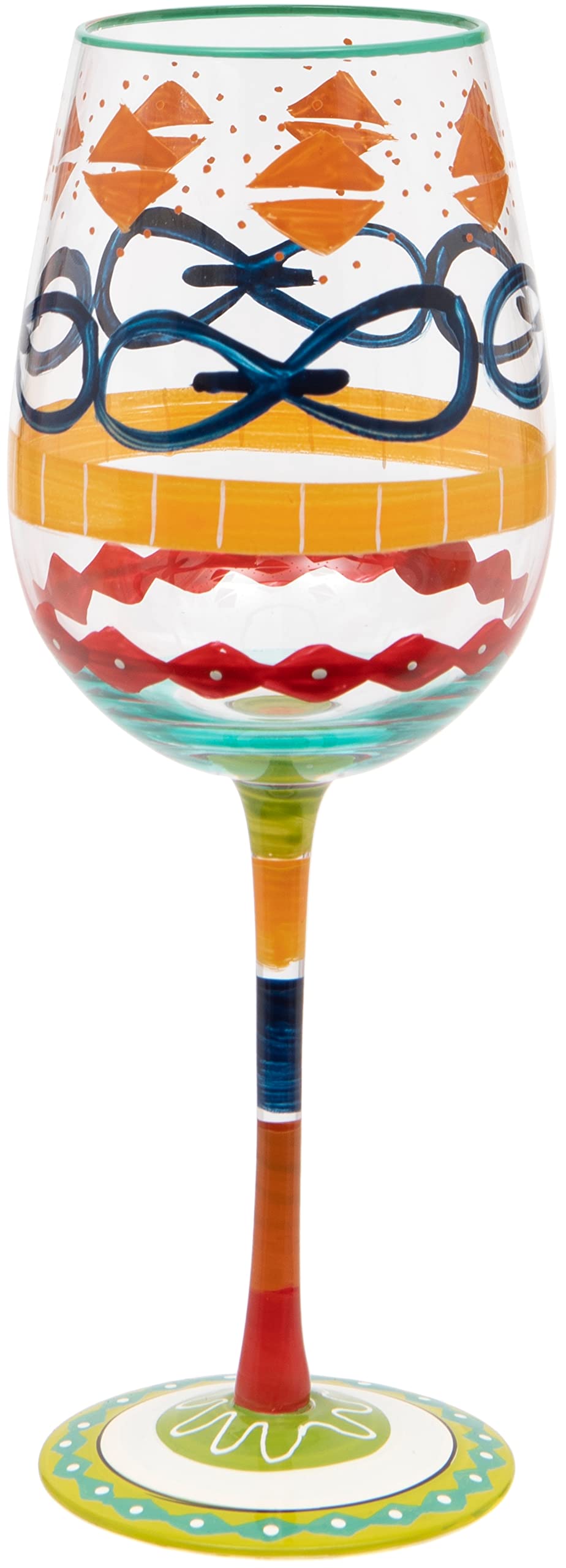 Maturi Retro-Tri Color Hand Painted Multi-Coloured Pattern Wine Glass, 400Ml, Gift Boxed