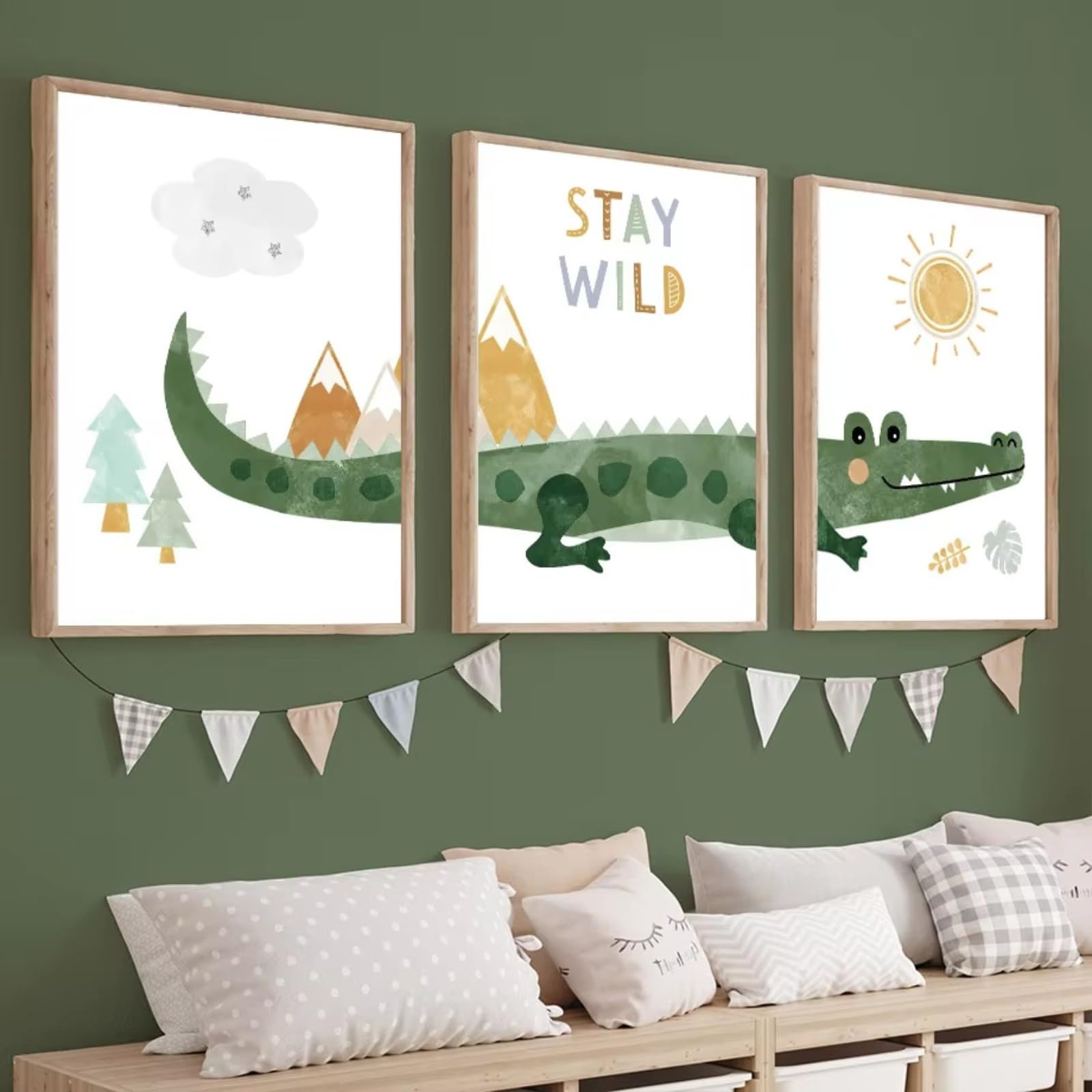 JORCEDI Set of 3 Animal Posters, Cute Cartoon Posters, Children’s Room Pictures with Sayings,Crocodile, Elephant, Giraffe, Animal Artwork,for Girls and Boys,Playroom,Unframed (30x40cm,Crocodile)