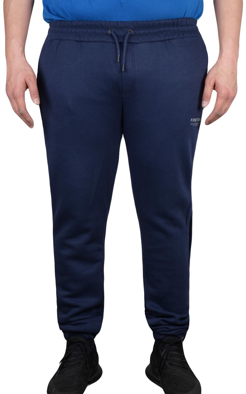 Firetrap Men's Navy Jogging Bottoms Fleece Sweatpants With Zip Pockets Cotton-Poly Blend Gym Trousers Tapered Fit Joggers For Sports, Workout, Or Casual Wear L