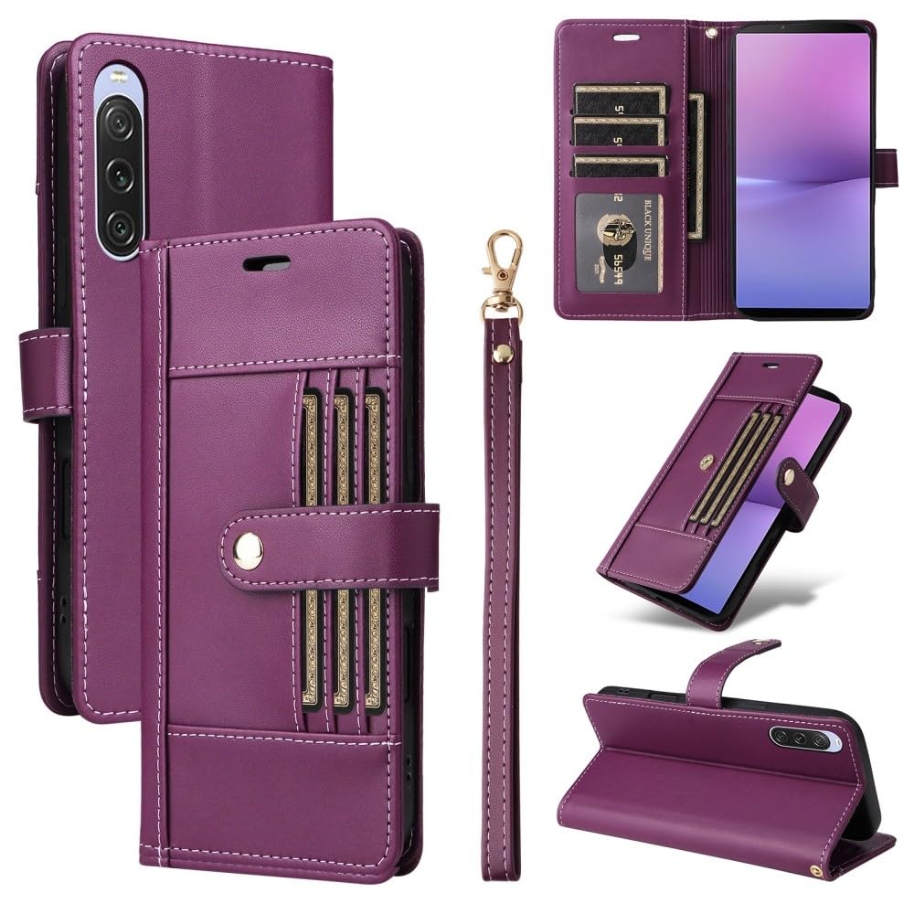 Generic Étui compatible avec Sony Xperia 1 VII (couleur : violet) Portefeuille en cuir à rabat avec fentes pour cartes