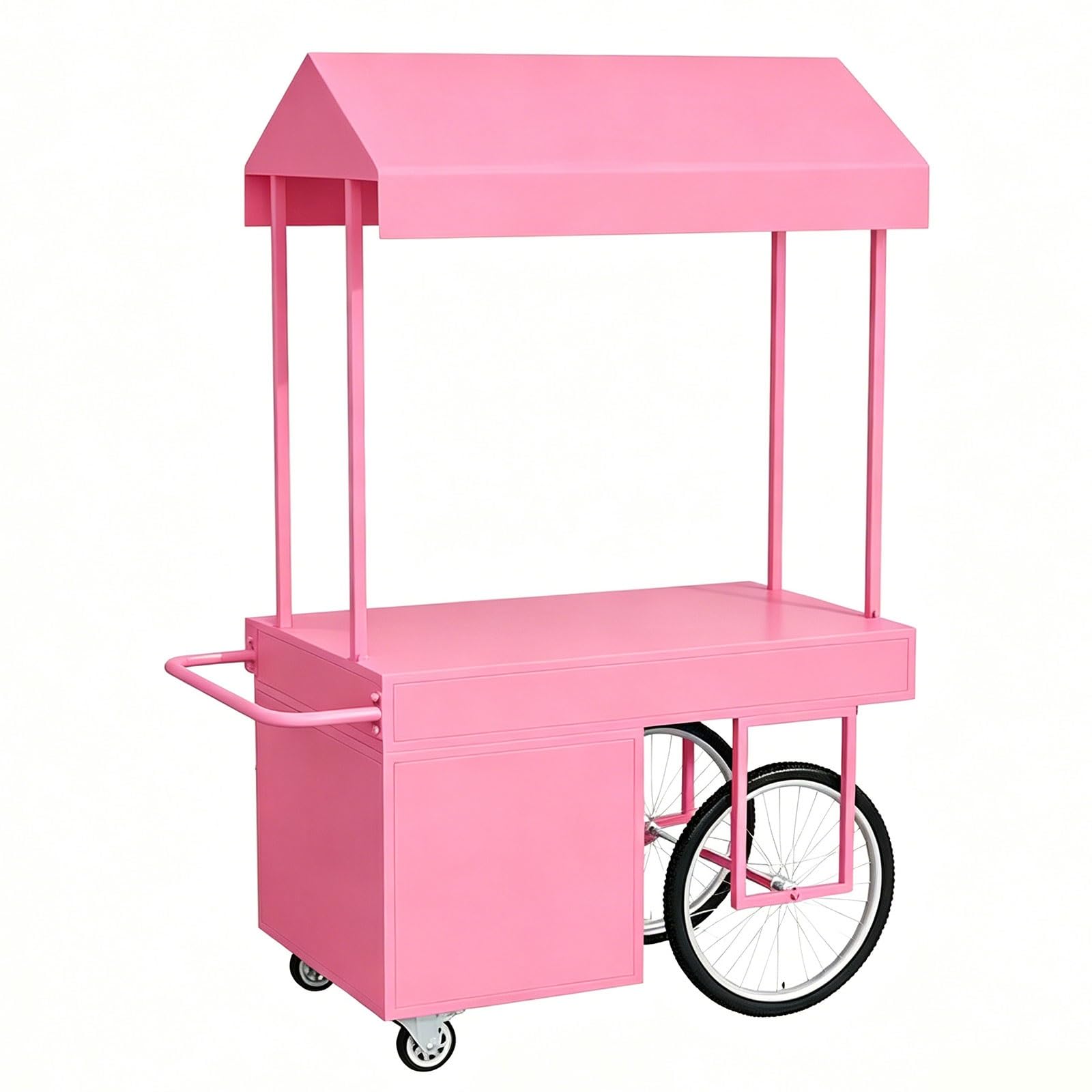 Portable Farmers Market Stand with Canopy and Storage, Cabinets Mobile Vendor Cart for Outdoor Markets, Events and Pop up Shops(Pink,140cm/55in)