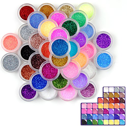 45 Farben Glitzerpulver Set Nagel Glitzer Pulver Set für Nageldesign, Lidschatten oder zum Basteln (Nagel Glitzer, 45er) – Bild 6