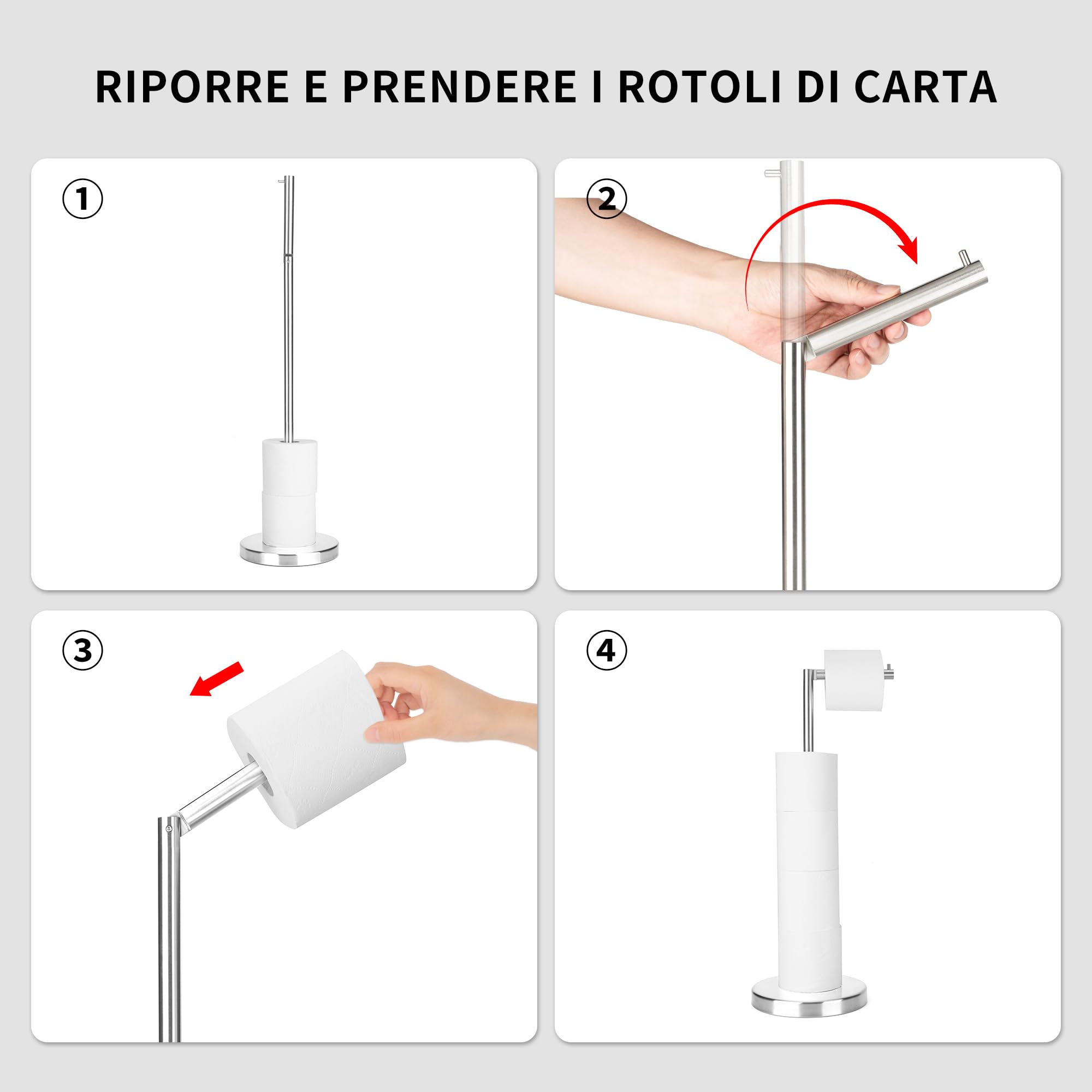 RFOUO Supporto per carta igienica in nichel spazzolato, supporto per carta igienica autoportante, 1,8 kg, con base pesante per 4 + 1 rotoli, porta carta igienica, supporto per rotolo di carta igienica