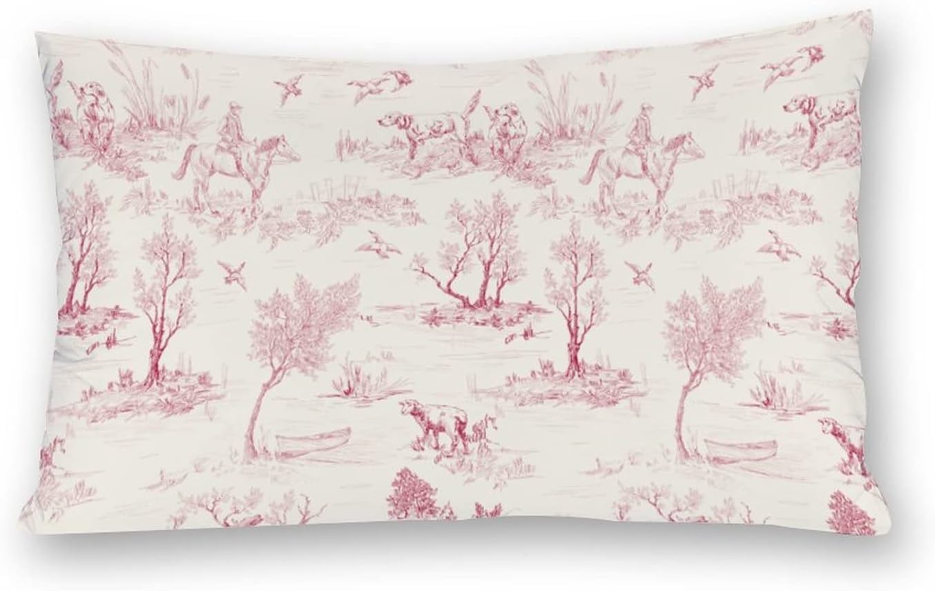 NIBABAEU Cushion Covers 1 PCs Toile De Jouy Countryside Dogs Trees Sheeps Decorative Pillow Covers 12"x20" Soft Polyester Pillow Cases for Living Room Sofa Couch Bed Pillowcases