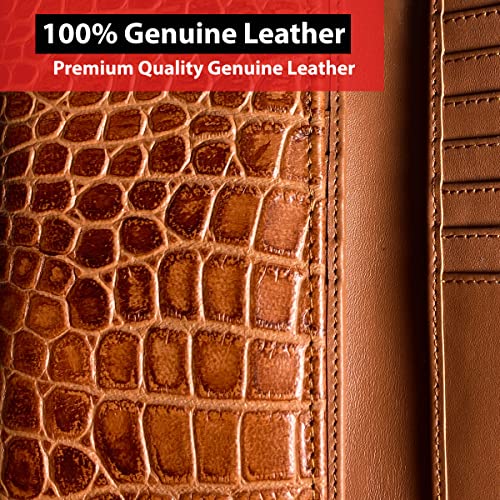 Image of Jackets 4 Bikes Genuine Cowhide Leather Trifold Long Chain Motorcycle Biker Trucker Wallet RFID Crocodile Brown