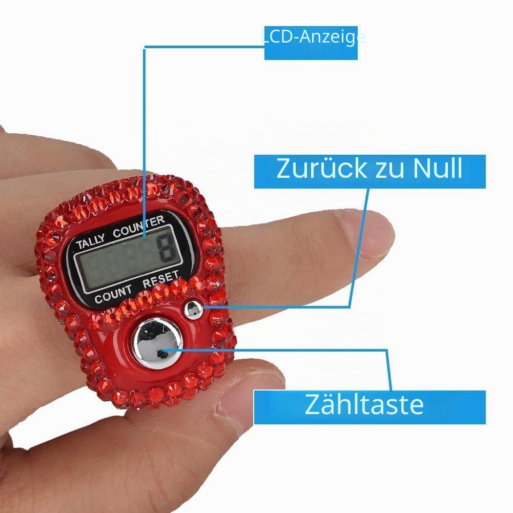 Rundenzähler, elektronischer Fingerzähler, 5 Stück, rücksetzbares 5 stelliges LCD Display mit elektronischer Digitalanzeige, Finger Hand Tally Zähler, Rundenzähler für sportliche Aktivitäten,