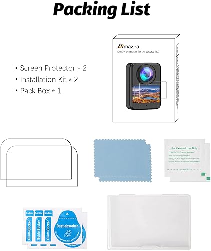 Miniatura 7 de AMAZEAR Protector de pantalla para accesorios DJI OSMO 360, Ultra HD Osmo360, 2 unidades, vidrio templado, dureza 9H, antihuellas, resistente a los