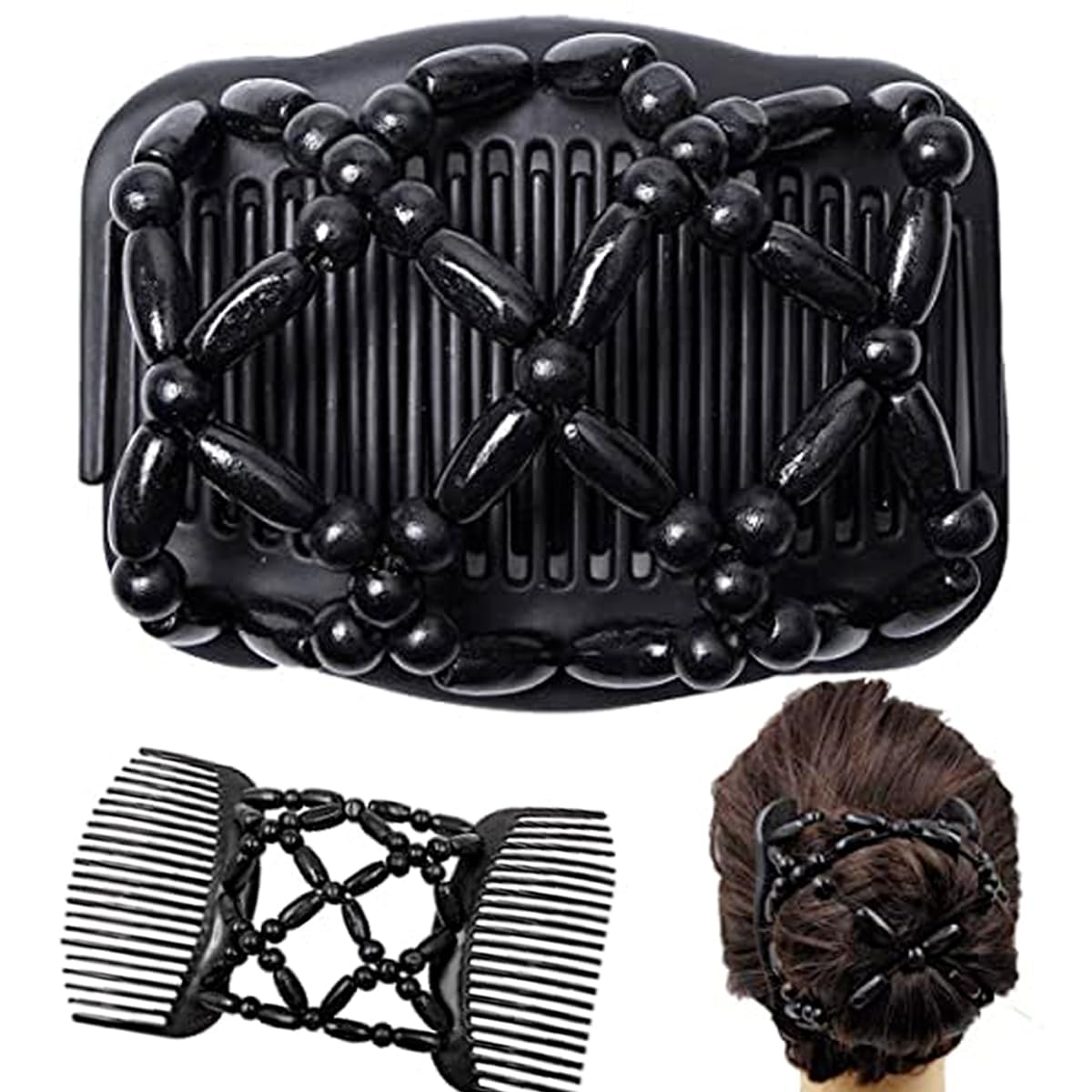 2PCS Estirar Combs,Magic Hair Combs,Pinza de Pelo Elástica Doble Clips,Peinetas Elásticas de Pelo para Mujer Moda Mágica Peine para el Cabello Mágico,para Cabello Largo Corto y Rizado