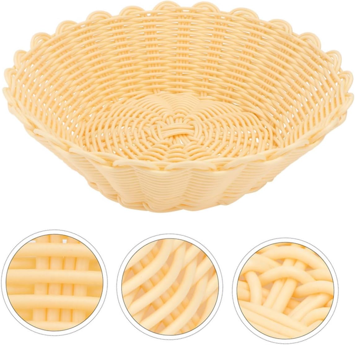 Woven round Bread and Fruit Basket Set, 2 Pieces, Rattan-style Kitchen Storage Bowls for Home Dining and Food Serving, 18x7 Cm