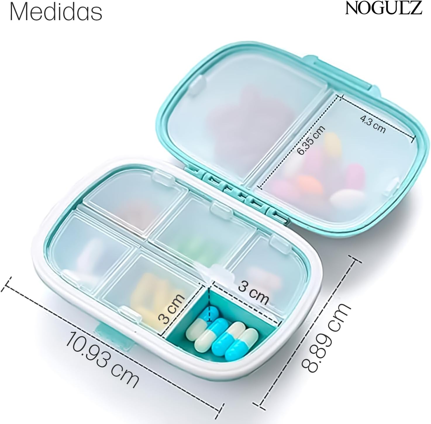 Noguez Medication Pill Box, Pill Organizer, Portable Pill Box with 8 Departments, Weekly Pill Box, Medication Organizer, Pill Organizer (8 Departments, Beige & Pink)