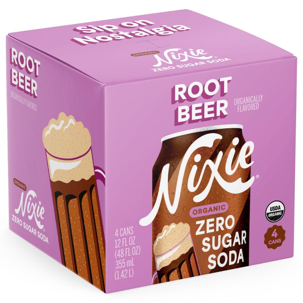 Nixie Organic Zero Sugar Soda, Root Beer, Healthy Soda Pop, Non