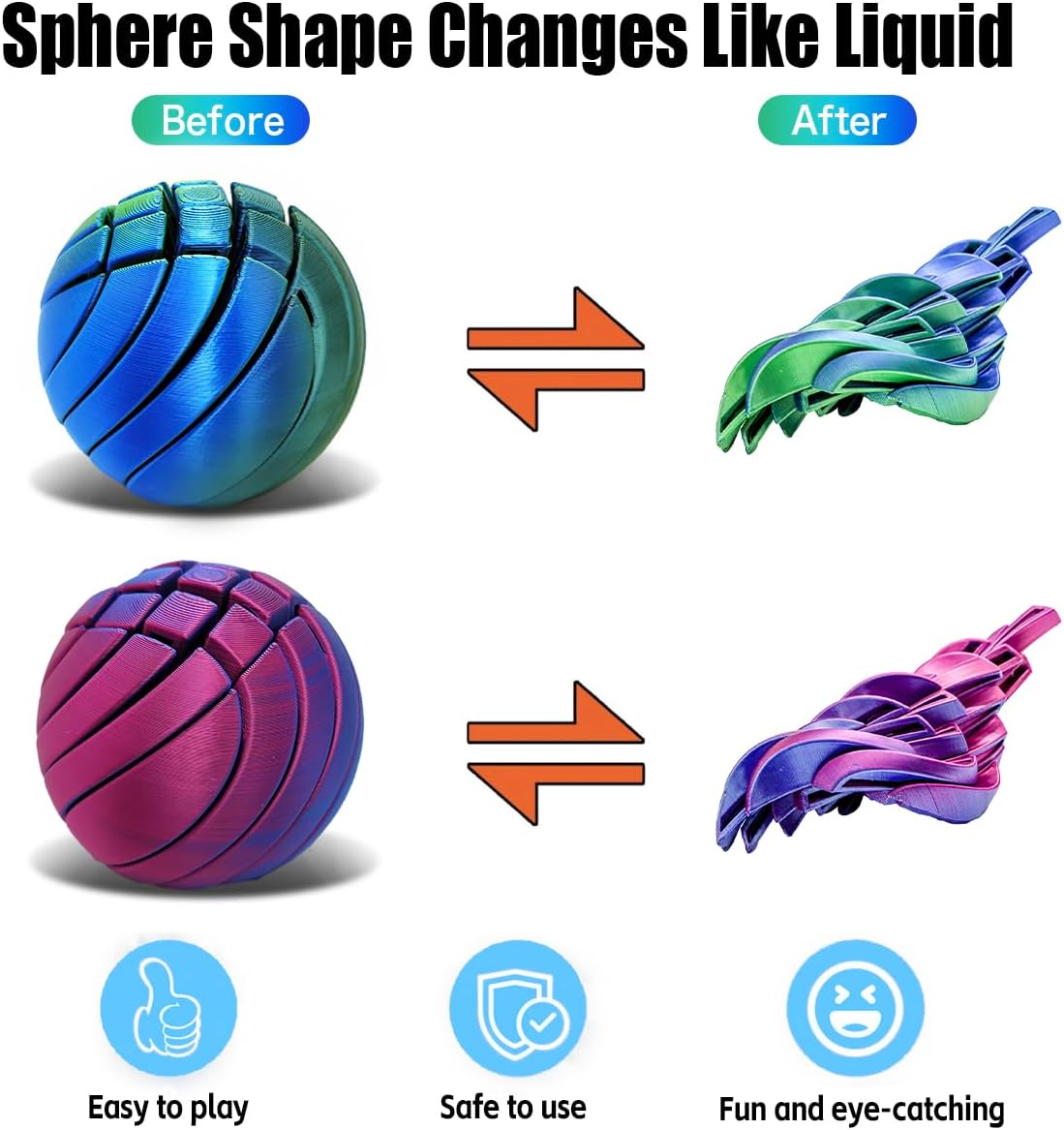 Morphslime Ball, 3D Printed Twisted Sphere Stress Relief Ball Fidget Toys, Impossible Liquid-Like Balls Sensory Fidget Desk Toy for Office & Home, Cool Stuff Toys Gift for Kids Teen Adult (Purple)