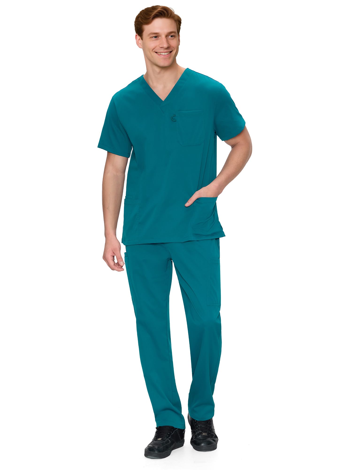 Scrubs for Men Set - V-Neck Scrub Top and Straight Leg Pants with 11 Pockets — view 12