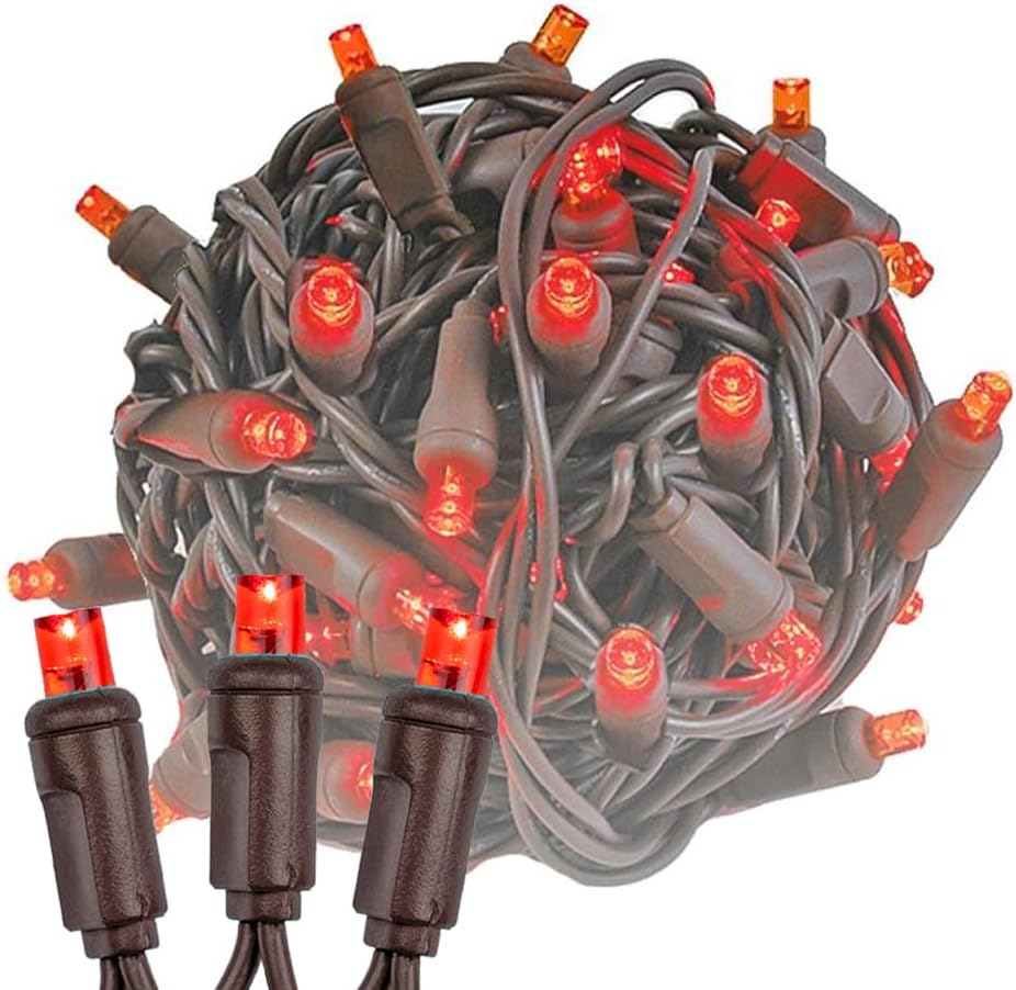 Novelty Lights 50ft 100 LED Multicolor Christmas String Lights, 6" Spacing on Brown Wire, UL Listed IP55 Commercial Grade Xmas Lights for Outdoor/Indoor, Dimmable, Connectable