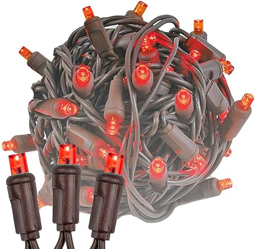 Novelty Lights Luces LED de Navidad de 100 pies de cable marrón claro de 34 pies para exteriores, grado comercial, rojo, bombillas de 0.197 in,