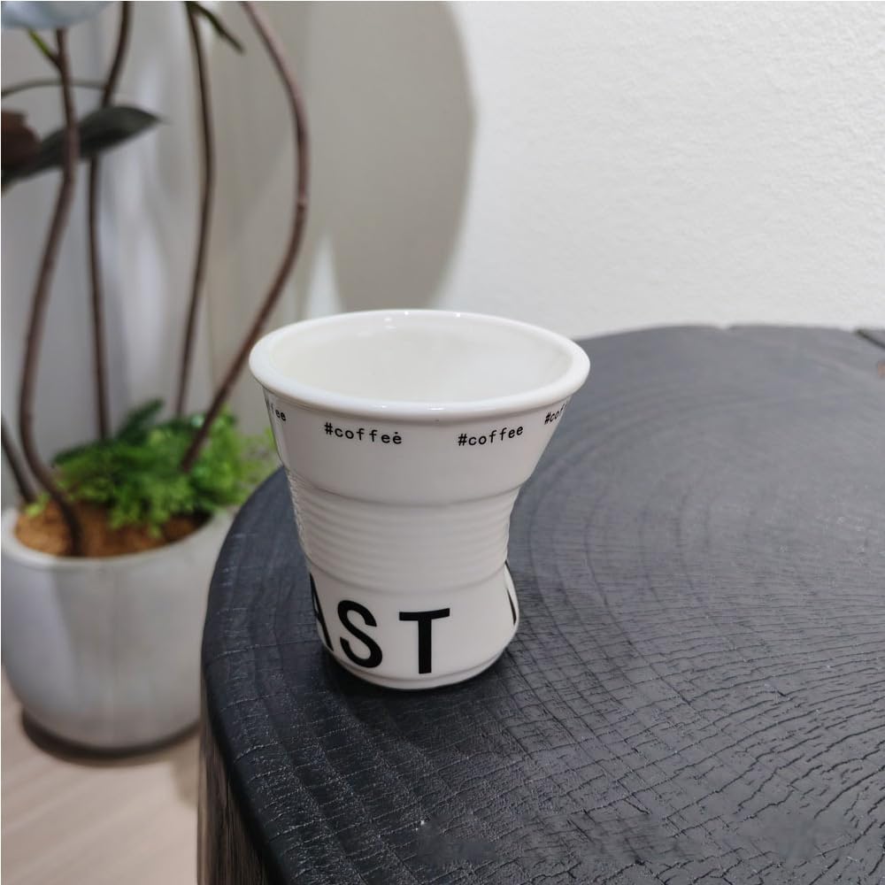 Unique Ceramic Mug with Crumpled Paper Cup Design，Printed Letters Artistic Irregular Shape, Perfect for Coffee, Tea, and Hot Beverages，Ideal for Home, Office (White & Letters, Small) image 3