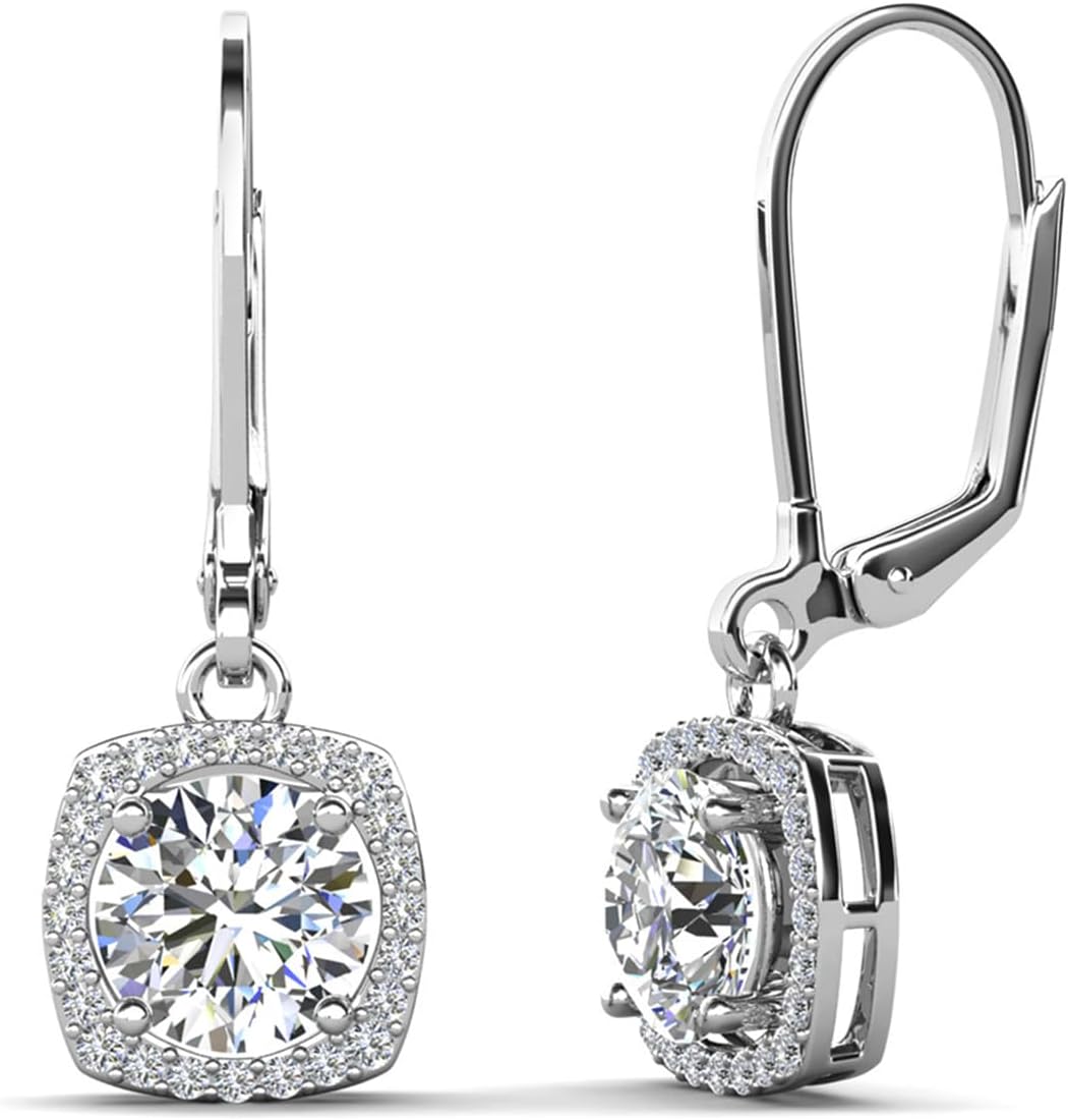 Cate & Chloe Freya 18k White Gold-Plated Drop Earrings with Simulated Diamond Crystals, Elegant Jewelry for Women, Giftable Accessory for Her on Christmas, Holidays, Birthday, Anniversary