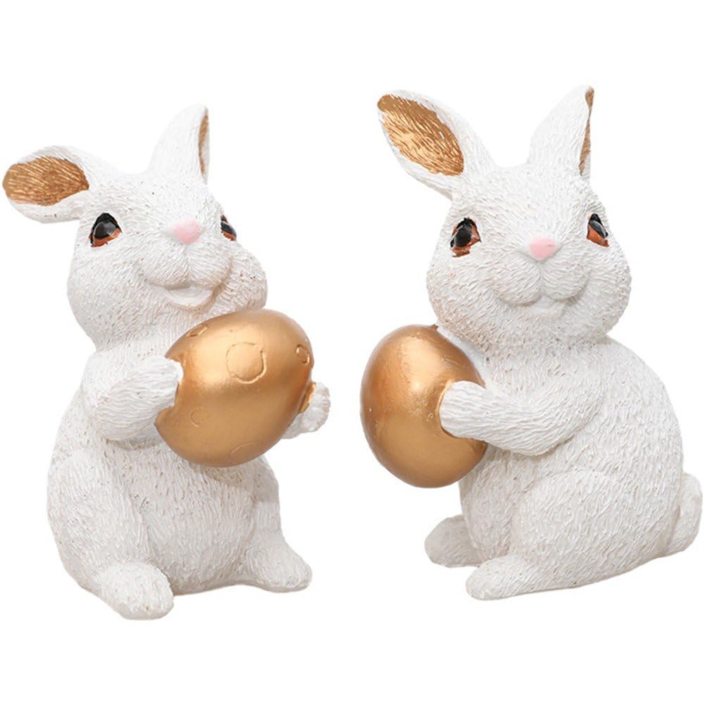 Lapin de Pâques ornement de statue en lot de 2 pour jardin et table de bureau