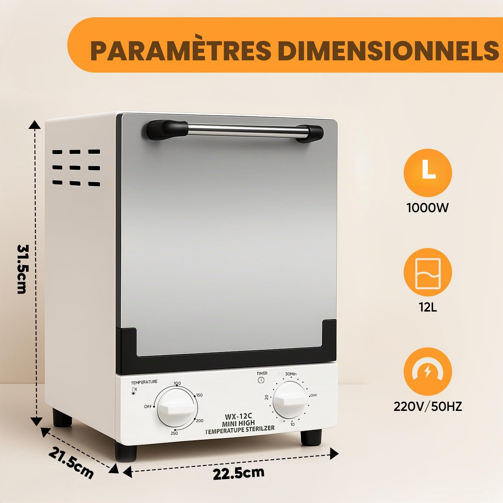 Stérilisateur haute température,12L Sterilisateur materiel onglerie, Autoclave Stérilisateur infrarouge,la température et du temps réglables,convient aux salons de beauté,salons de coiffure,manucure