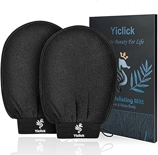 Yiclick Exfoliating Gloves 2 Pcs, Exfoliating Body Scrubber for Bath Shower Exfoliation, Body Scrub Exfoliator for Dead Skin Remover, Deep Korean Exfoliating Mitt loofah sponge Leg Keratosis Pilaris Treatment (Black) (Black)
