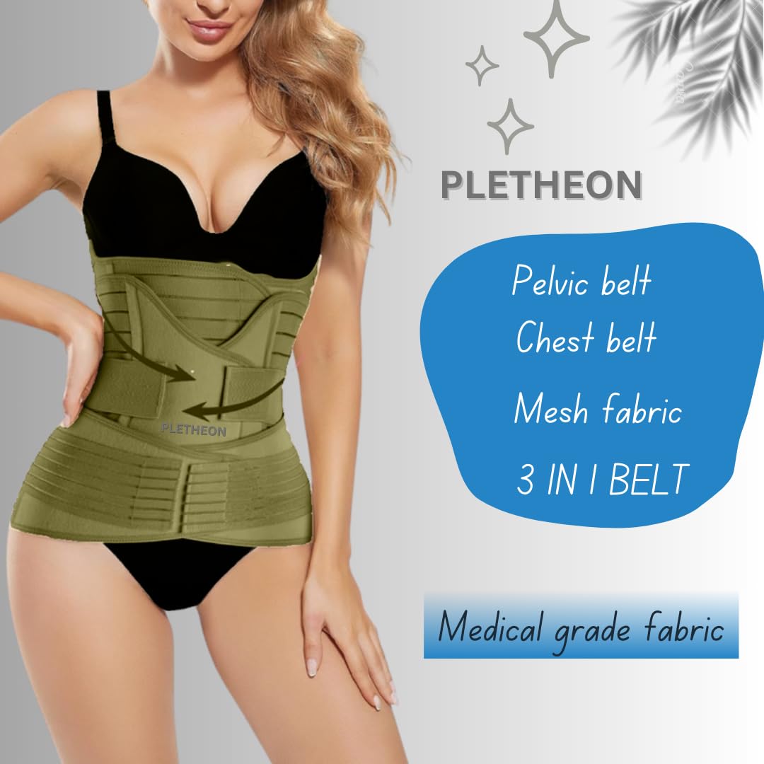 PLETHEON Post Pregnancy Belt For Belly, Waist & Pelvis Slimming belt For After Delivery C-Section Abdomen belt Postpartum Stomach Wrap Abdominal belt (Free size-Green),Cotton Blend - Image 2 thumbnail