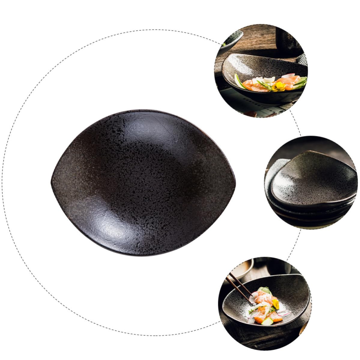 HEALLILY Plato de Cerámica Negro para Servir Carne y Platos | Uso Multifuncional, Apto para Restaurantes y Bodas, Acabado que No se Decolora