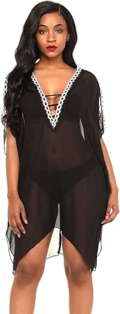 JJ-GOGO Mesh Cover Ups For Women - Sexy Delicate Embroidery Cold