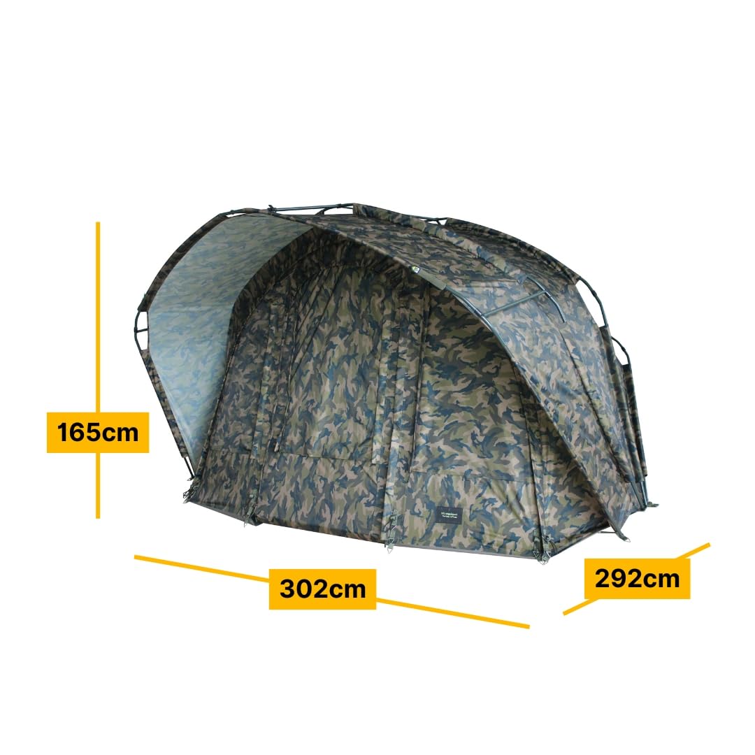 MK Angelsport „Fort Knox 2.0 – Camou“ 1-2 Personen Dome, Innenraumhöhe 165cm, Angelzelt, Karpfenzelt, Ultraleichter Aluframe, Zelt inkl. Gummihammer, Anglerzelt UVM. 3