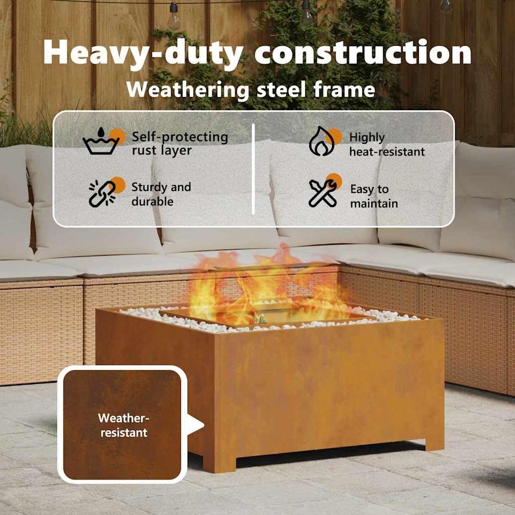 vidaXL Focolare Marrone 80 x 80 x 40 cm, Focolare Industriale da Esterno, Quadrato e Portatile, Resistente alla ruggine, Ideale per Giardini e Terrazzi