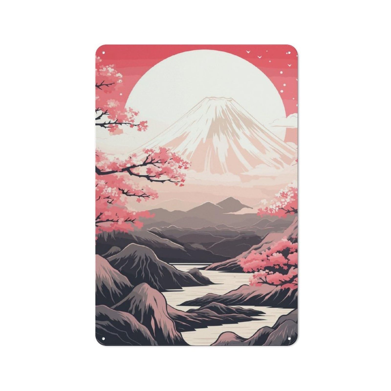 Junmoney Japanese Sakura Fuji Mt For Café Or Restaurant, Vintage Tin Wall Plaque 30X20cm, New Home Wall Decor For Café Owners And Decorators