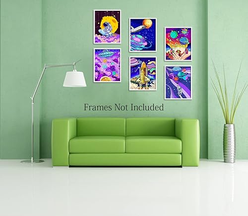 Miniatura 6 de Pósters espaciales de astronauta, póster de arte de pared espacial de dibujos animados, arte de moda de lienzo de astronauta, arte de pared