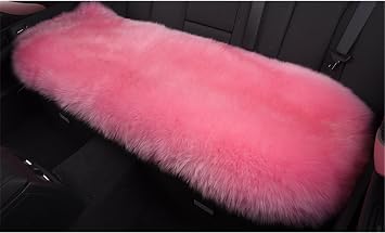 USIX 18x53 Luxurious Rectangle Sheepskin Leather with Long Plush Wool Fur Chair Car Seat Cover Cushion with Straps Pad Mat Rug for Car Back Seat, Hard Wood Chairs, Sofa Pink