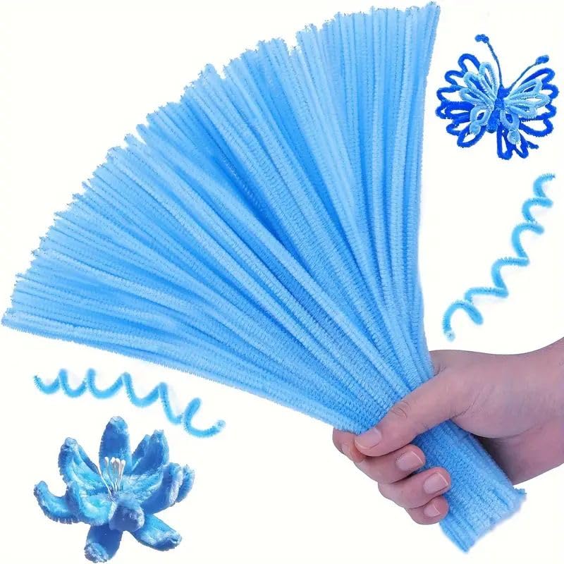 Image of TRAIS-100 PCS Pipe Cleaners, Chenille Stems for Crafts, Fuzzy Craft Pipe Cleaners, Soft Flexible Bendable Sticks for DIY Art Supplies, Kids Crafts, School Projects (1, SKY BLUE)