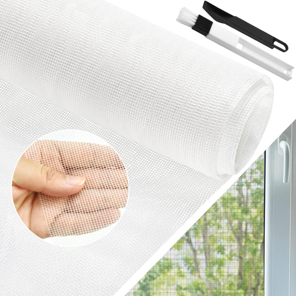 BUZIFU Window Screen Mesh 120 x 300 cm Fiberglass Screen Fly Screen Wire Mesh Insect Mesh Replacement Cuttable Mosquito Net Pet Screen with Cleaning Brush for Windows Doors Patio Cat-Proof