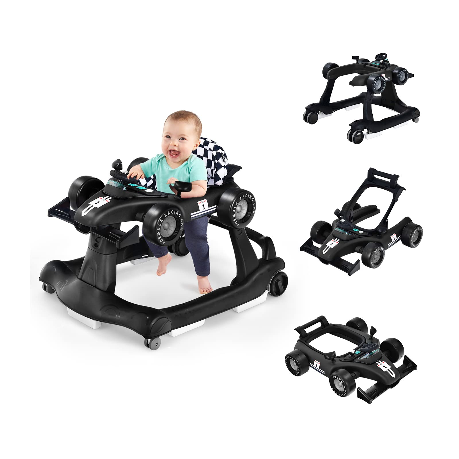COSTWAY Girello per Bambini 4 in 1 Girello Pieghevole con Altezza e Velocità