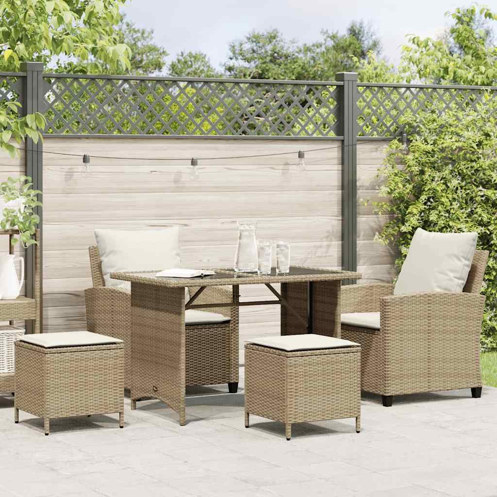 Set Divano da Giardino 4 Pezzi, in Polyrattan e Acciaio, con Cuscini Imbottiti, Design Modulare, Salotto da Giardino Esterno, Divano Esterno per Giardino e Terrazzo,Beige, con 2 Poltrone e 2 Sgabelli