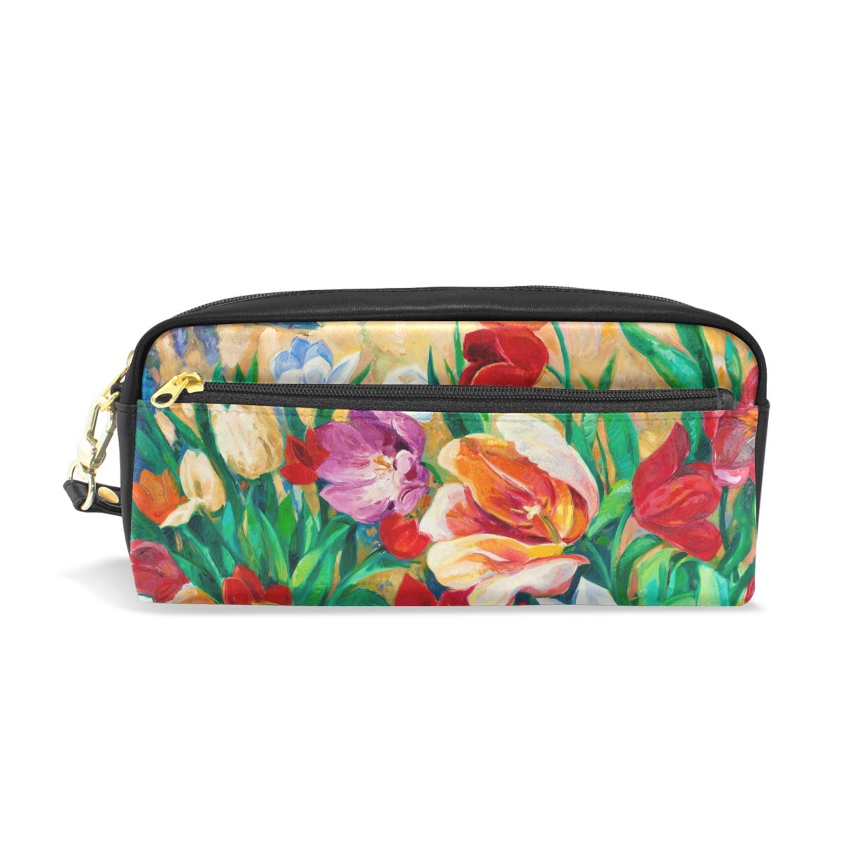 Eslifey Federmäppchen & Kosmetiktasche – Blumen Mit Schmetterlingen Aus PU-Leder, Wasserdicht, 20x8x7 Cm