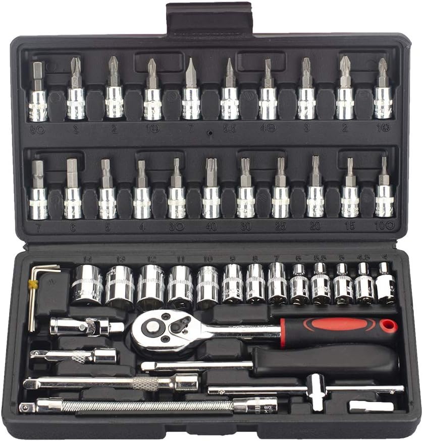 MECHDEL 46-in-1 Tool Kit for Home Use | Spanner Set | Socket Set | Wrench Set | Hand Tools | Bike Tool Kit Set | Goti Pana Box End Set | Socket Wrench Kit | DIY Car & Household Repair Tools