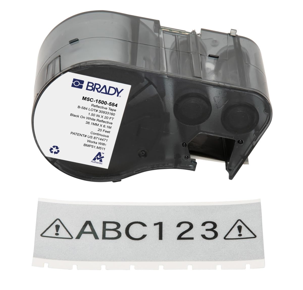 Brady Reflective Tape Label Tape for Label Printer BMP51/BMP53/M511 - Self Adhesive Printer Labels - Black on White (38,10 mm (W) x 6,10 m (L)) - M5C-1500-584