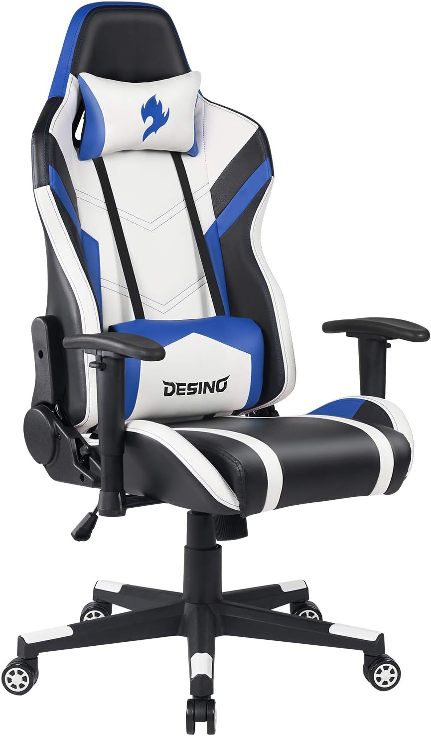 DESINO Gaming Chair Racing Style Ergonomic Swivel Rolling Computer Chair Video Game Desk Chair with Headrest and Adjustable Lumbar Support for Adults (Blue)