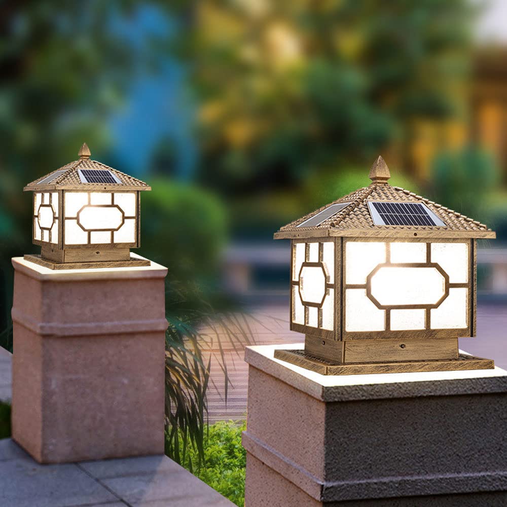 Wodoodporna zewnętrzna lampa solarna IP55, retro, kolumna podwórka, LED, 2 kolory, możliwość ściemniania, dekoracja ścienna, lampion na drzwi do ogrodu willi