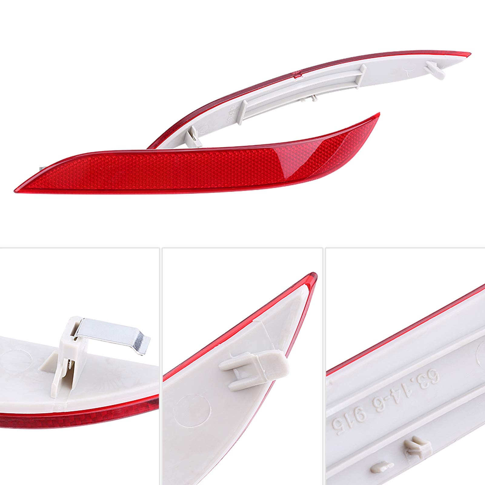 Akozon Reflector de Parachoques Trasero, Izquierdo Y Derecho, Lámpara de Luz, Reflector Embellecedor de Parachoques Trasero, Luces 63146915039 63146915040 para 5 Series E60