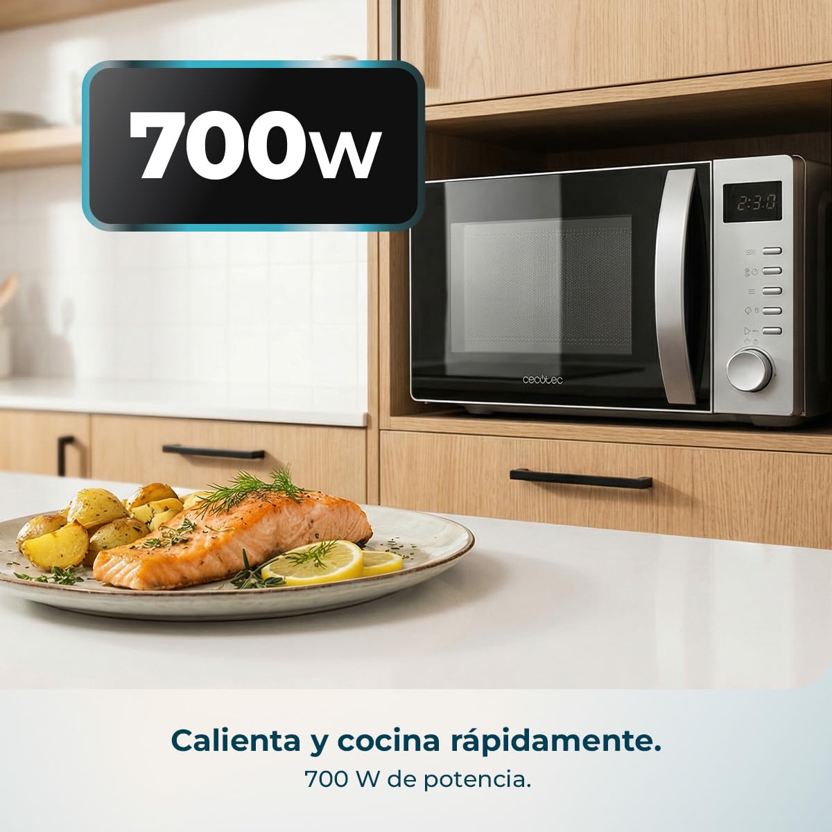 Cecotec Microondas Digital Proclean 5005 Silver 700W 20L 3DWave 5 Niveles Potencia Temporizador 30 Min Descongelación