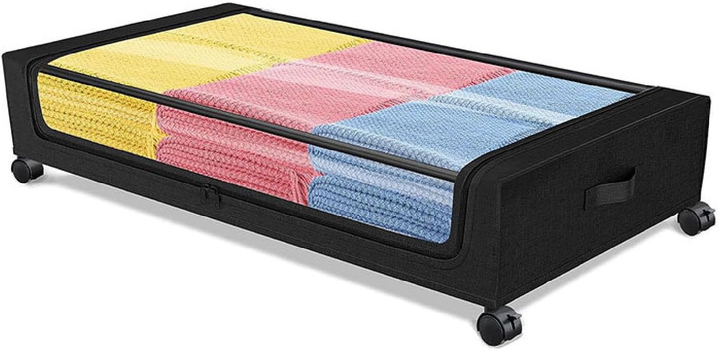 Under Bed Storage with Wheels and Lid, High Load Bearing & Large Capacity & Space Saving Underbed Storage Containers, Under Bed Rolling Drawer for Shoes Clothes in Bedroom (black)