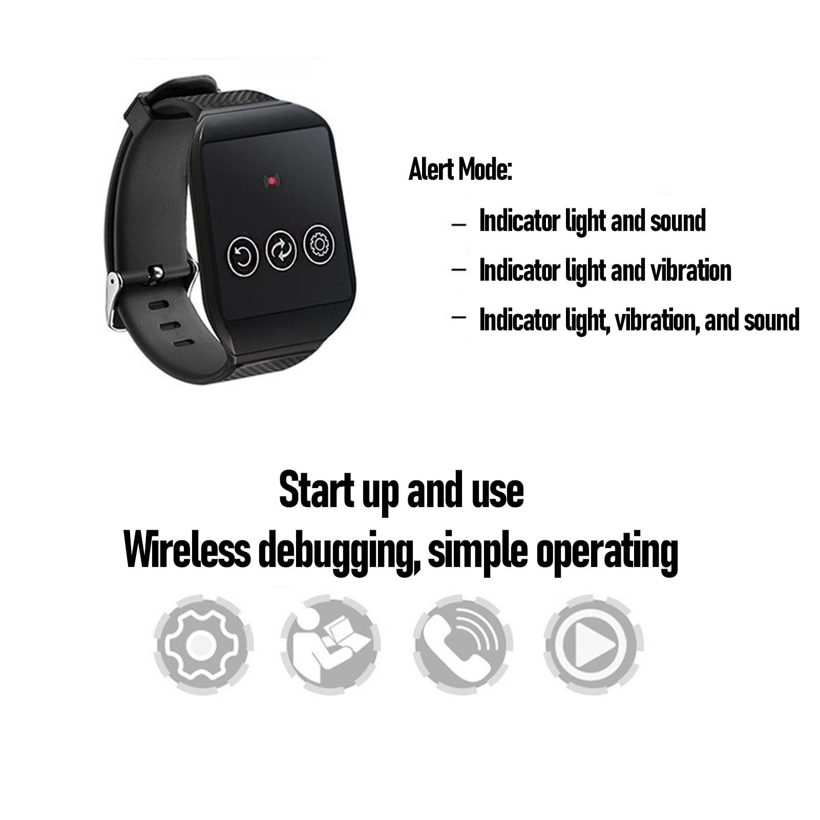 Dpofirs System Inalámbrico de Llamadas de Buscapersonas para Restaurantes, Compatible con 98 Canales, 2 Relojes Receptores, 1 Transmisor, System de Buscapersonas para Cuidadores para
