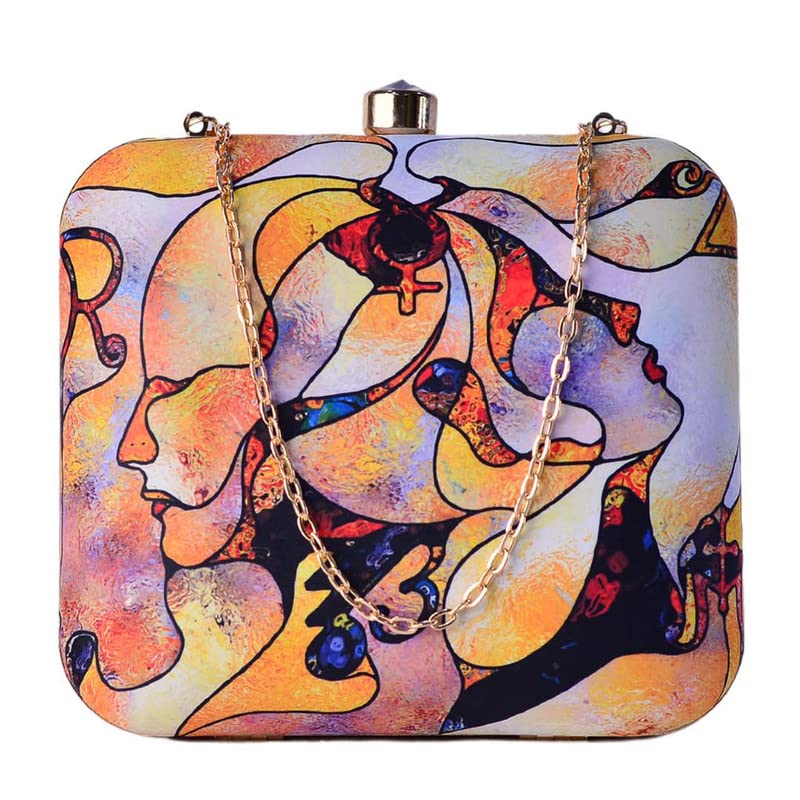 Artklim Abstract Art Printed Clutch Bag For Women With Detachable Chain Sling Strap (Multicolor & Purple Based) (B09XXT4JZX) Amazon Price History, Amazon Price Tracker