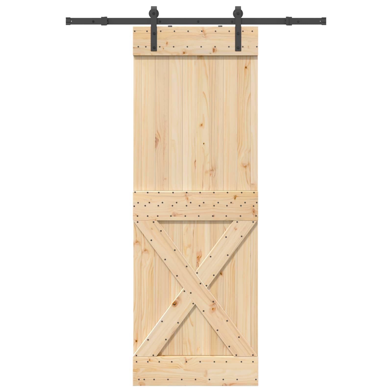 Puerta corredera NARVIK de madera maciza de pino y acero pulverizado, 80 x 210 cm, incluye sistema de rieles